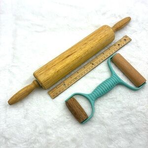 Wooden Rolling Pin and Teal Smaller Roller Pin